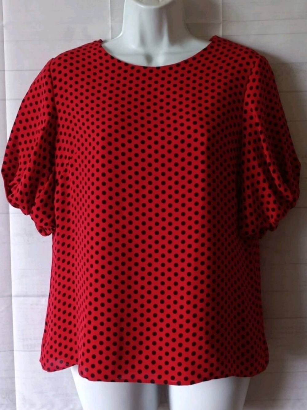 Milly Red Black Polka Dot Puff Sleeve Top Blouse